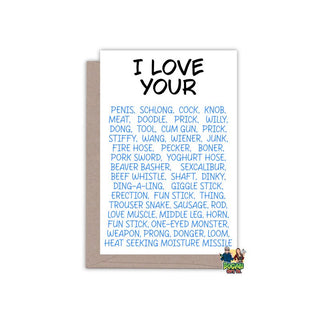 I Love Your Penis Names Valentines Day Card - Bogan Gift Co