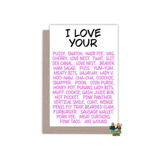 I Love Your Vagina Names Valentines Day Card - Bogan Gift Co