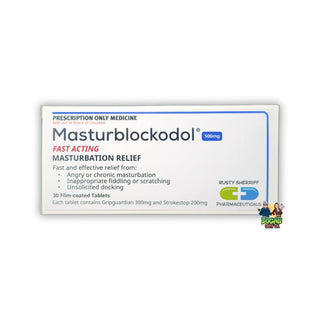 Masturblockodol - Masturbation Relief Prank Pill Box - Bogan Gift Co